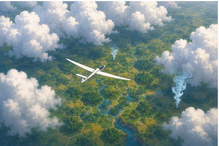 Glider below working clouds