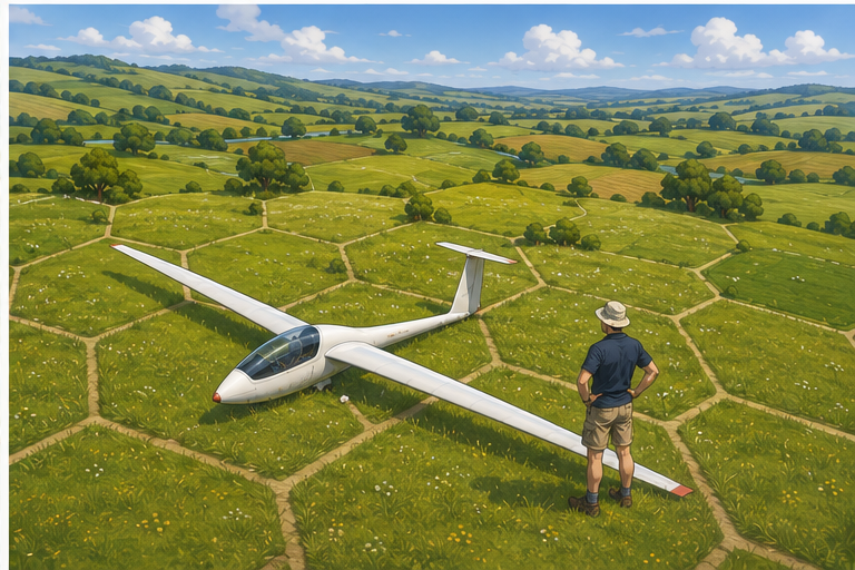 A glider landed safely in a field